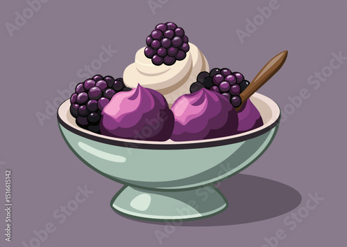 Delicious blackberry dessert with whipped cream