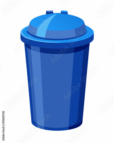 Blue plastic trash can with lid illustration