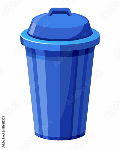 Blue plastic trash can with lid illustration