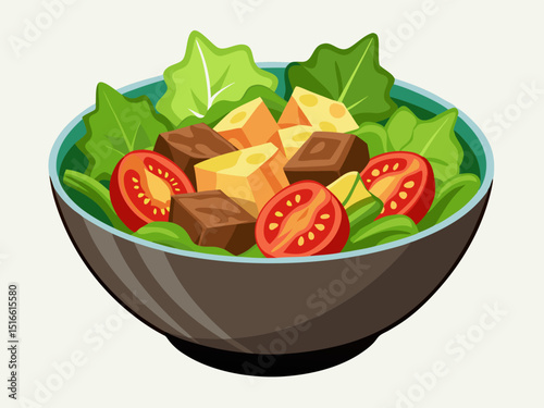 Fresh and healthy salad bowl with vegetables and cheese