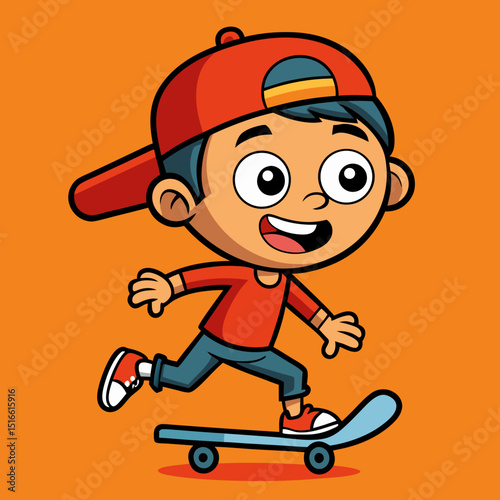 Happy boy skateboarding cartoon illustration