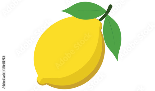 Single lemon fruit with leaves illustration