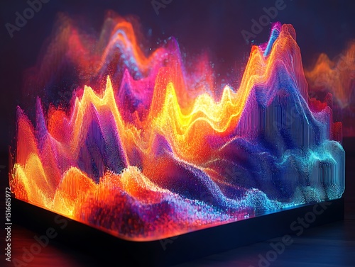 Vibrant spectral landscape rendered with luminous, textured particle gradients