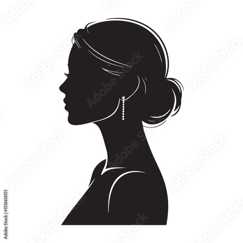 Woman head Vector black silhouette. with white background