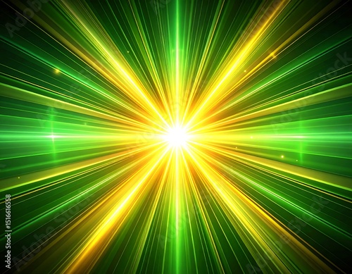 Radial burst of green and yellow light