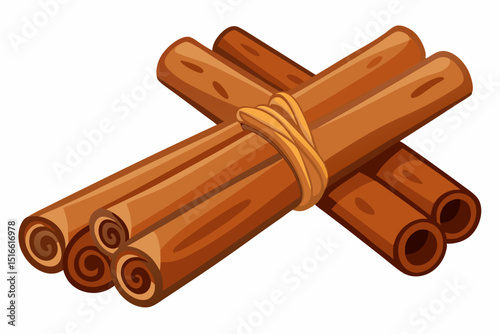 Bundle of aromatic cinnamon sticks illustration