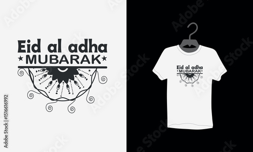 Eid t-shirt design, Eid Mubarak typography t shirt, Eid festival, animal icon, moon and lanterns, Mosque, Vector illustration, Eid Mubarak Greeting Card, poster, religion, invitation,