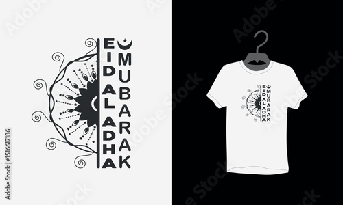 Eid t-shirt design, Eid Mubarak typography t shirt, Eid festival, animal icon, moon and lanterns, Mosque, Vector illustration, Eid Mubarak Greeting Card, poster, religion, invitation,