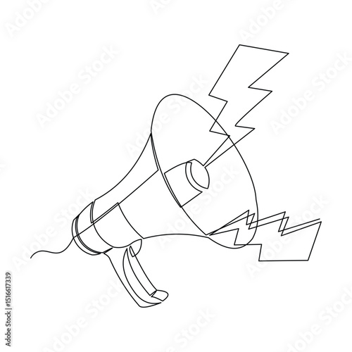 Continuous line art drawing of megaphone speaker for news caution announcement and promotion single line sketch editable stroke vector illustration