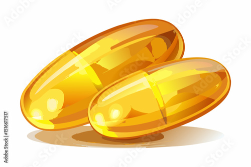 Two shiny golden omega 3 fish oil capsules
