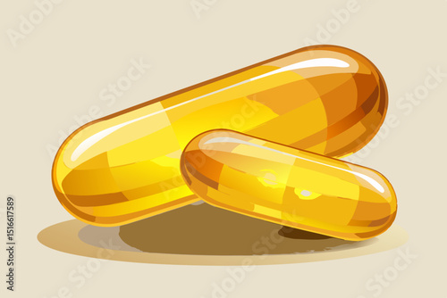 Two golden yellow oil capsules medicine healthcare