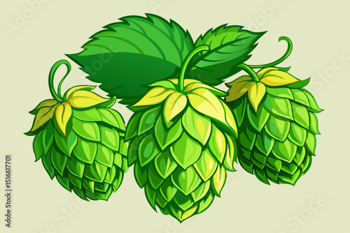 Fresh green hops with leaves illustration