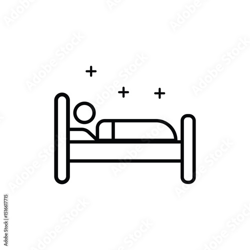 Simple line icon of person sleeping peacefully in bed.  Represents rest and relaxation.