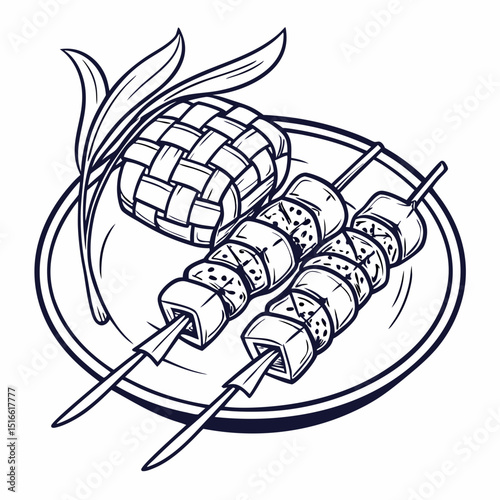Ketupat and Satay Delicious Indonesian Festive Food Illustration