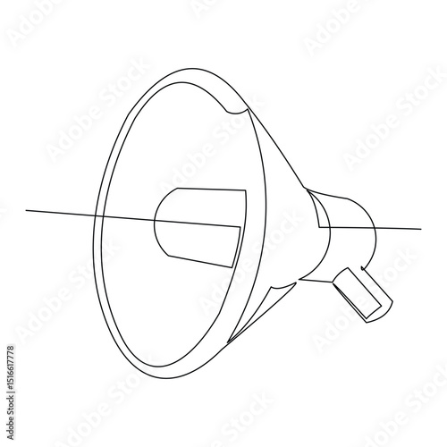 Continuous line art drawing of megaphone speaker for news caution announcement and promotion single line sketch editable stroke vector illustration
