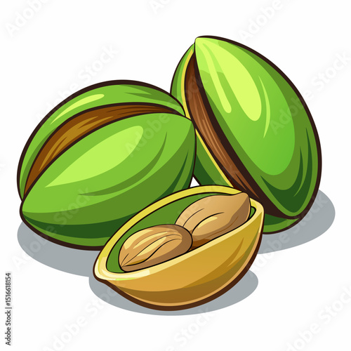 Fresh green pistachios in shell and open