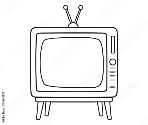 Vintage retro TV line art illustration. Classic 1950s TV icon outline design.