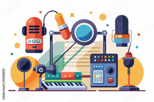 Modern music studio recording equipment illustration