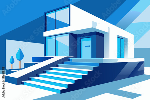 Modern two story house exterior with stairs
