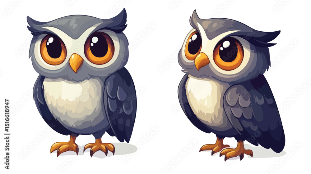 Fototapeta premium Cute Cartoon Owl Bird Vector Illustration Isolated on White Background