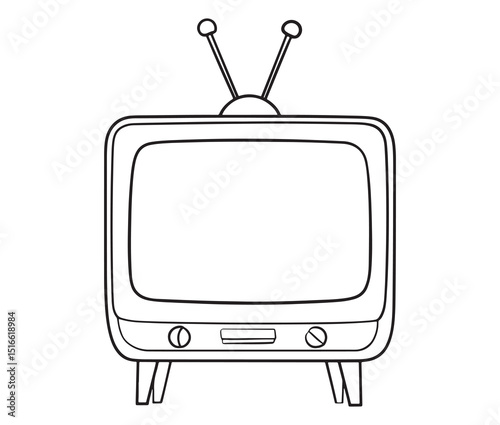 Vintage retro TV line art illustration. Classic 1950s TV icon outline design.