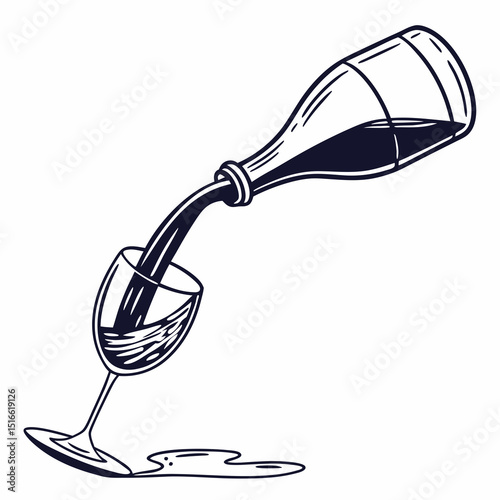 Pouring Wine into a Glass Elegant Hand-Drawn Illustration