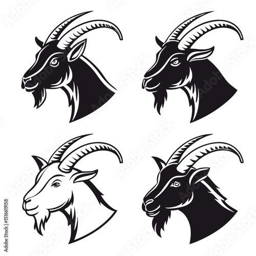 goat head icon set of 6 silhouette icon vector on .eps