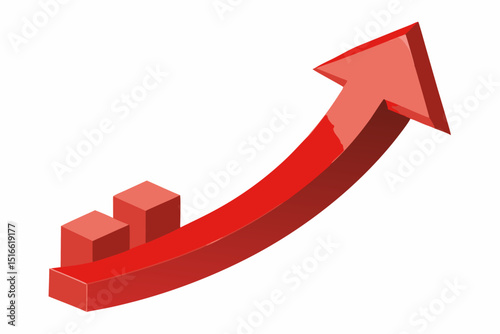 Red 3d arrow rising above growth cubes