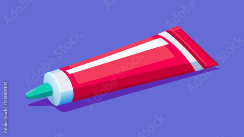 Red tube of cream or paste on purple background