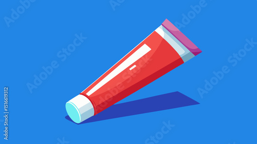 Red tube of cream or ointment on blue background
