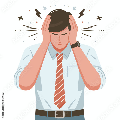 a male employee is covering his ears in frustration