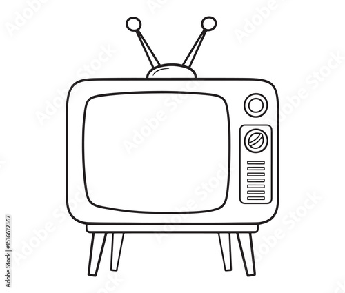 Vintage retro TV line art illustration. Classic 1950s TV icon outline design.
