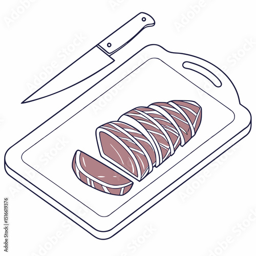 Sliced Roast Beef on Cutting Board with Knife A Culinary Illustration