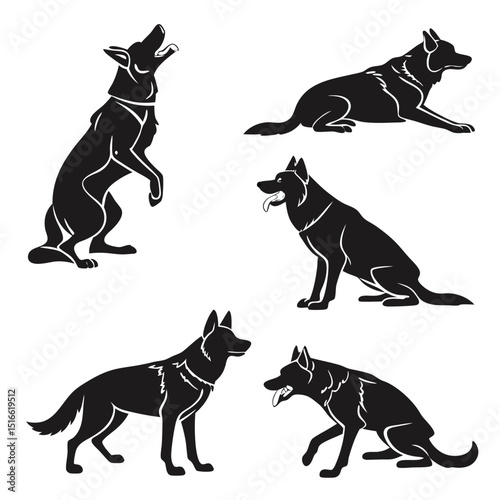 german shepherd icon set of  6 silhouette icon vec.eps