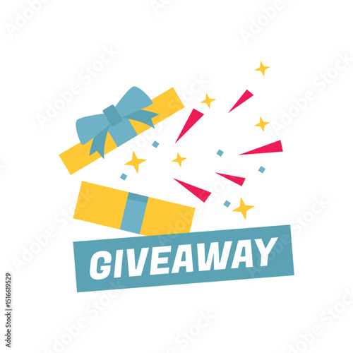 Giveaway banner icon. Gift box. Flat style.
