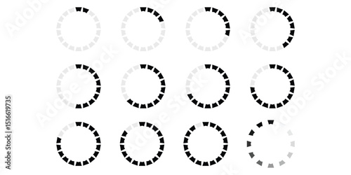 Rotating loader loading spinner icon vector illustration set for web interface and digital media progress bar animation design..