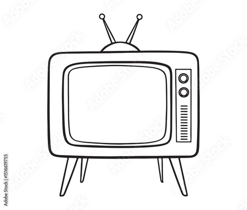 Vintage retro TV line art illustration. Classic 1950s TV icon outline design.