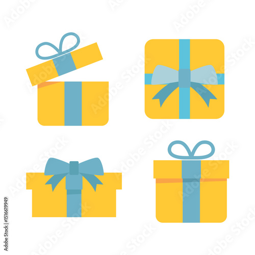 Set of Gift Box with Ribbon Tied Top Icon.