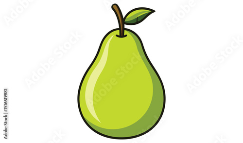 Single green pear fruit cartoon illustration