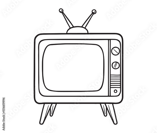 Vintage retro TV line art illustration. Classic 1950s TV icon outline design.