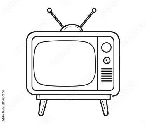 Vintage retro TV line art illustration. Classic 1950s TV icon outline design.