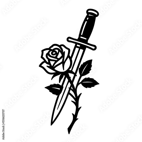 Simple vector of knife and rose. sometimes lifes make us happy and sometimes feel hurt