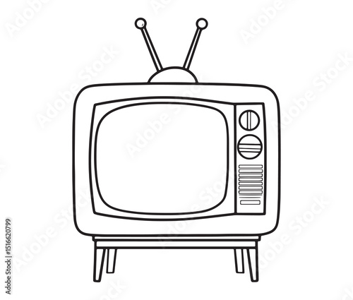 Vintage retro TV line art illustration. Classic 1950s TV icon outline design.