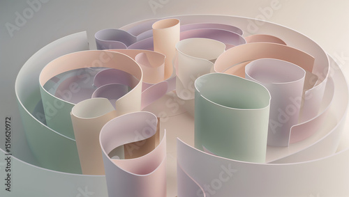 Abstract pastel shapes creating a complex and intriguing labyrinth