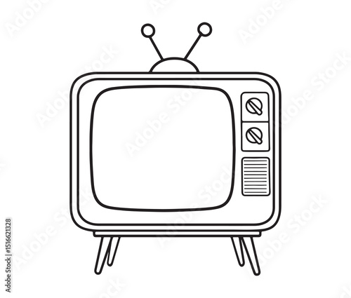 Vintage retro TV line art illustration. Classic 1950s TV icon outline design.