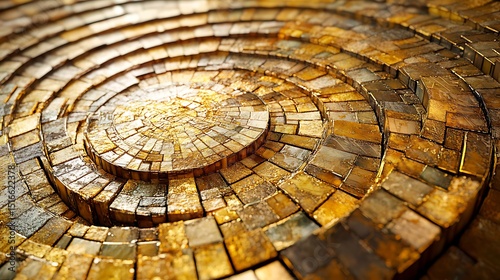 Abstract golden spiral pattern crafted from mosaic tiles shimmering with elegance