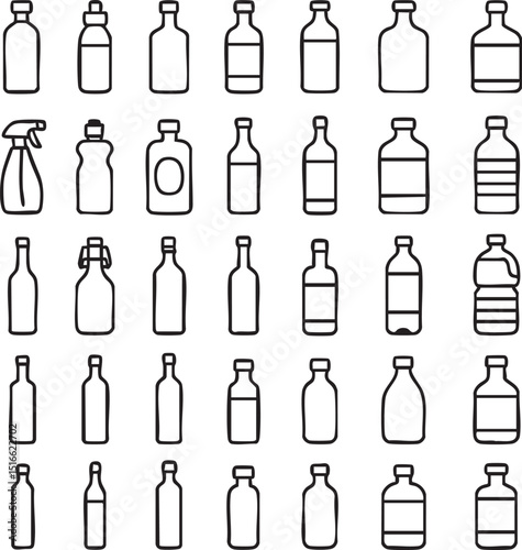 set of bottles line icons