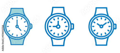 Wristwatch icon outline set. Elegant analog timepiece vector clipart for fashion and design. Transparent background