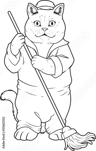 British Shorthair Cleaner Mop Animal Vector Graphic Art Illustration