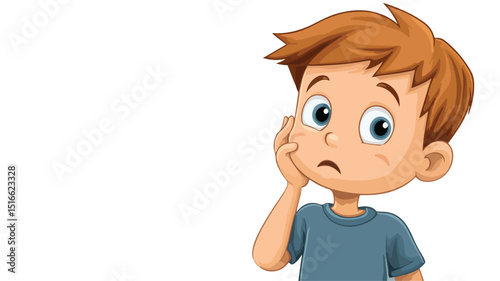Confused Little Boy on White Background Vector Illustration